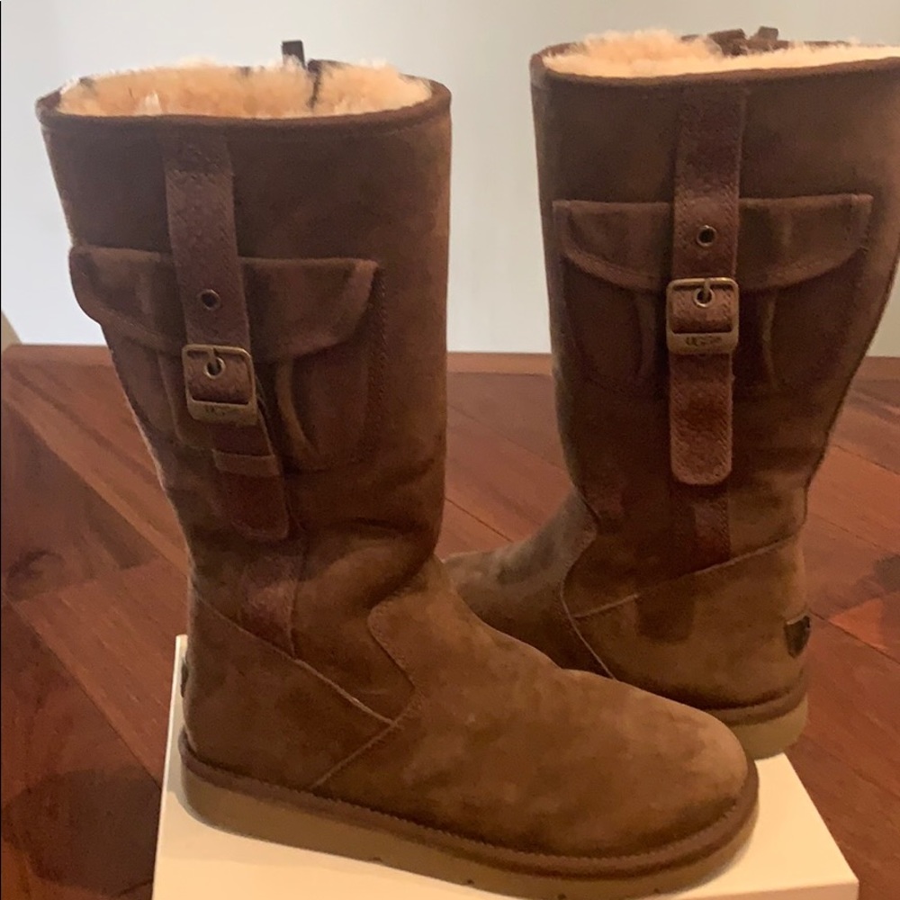 Chocolate Brown Ugg Zipper Boots with Buckle